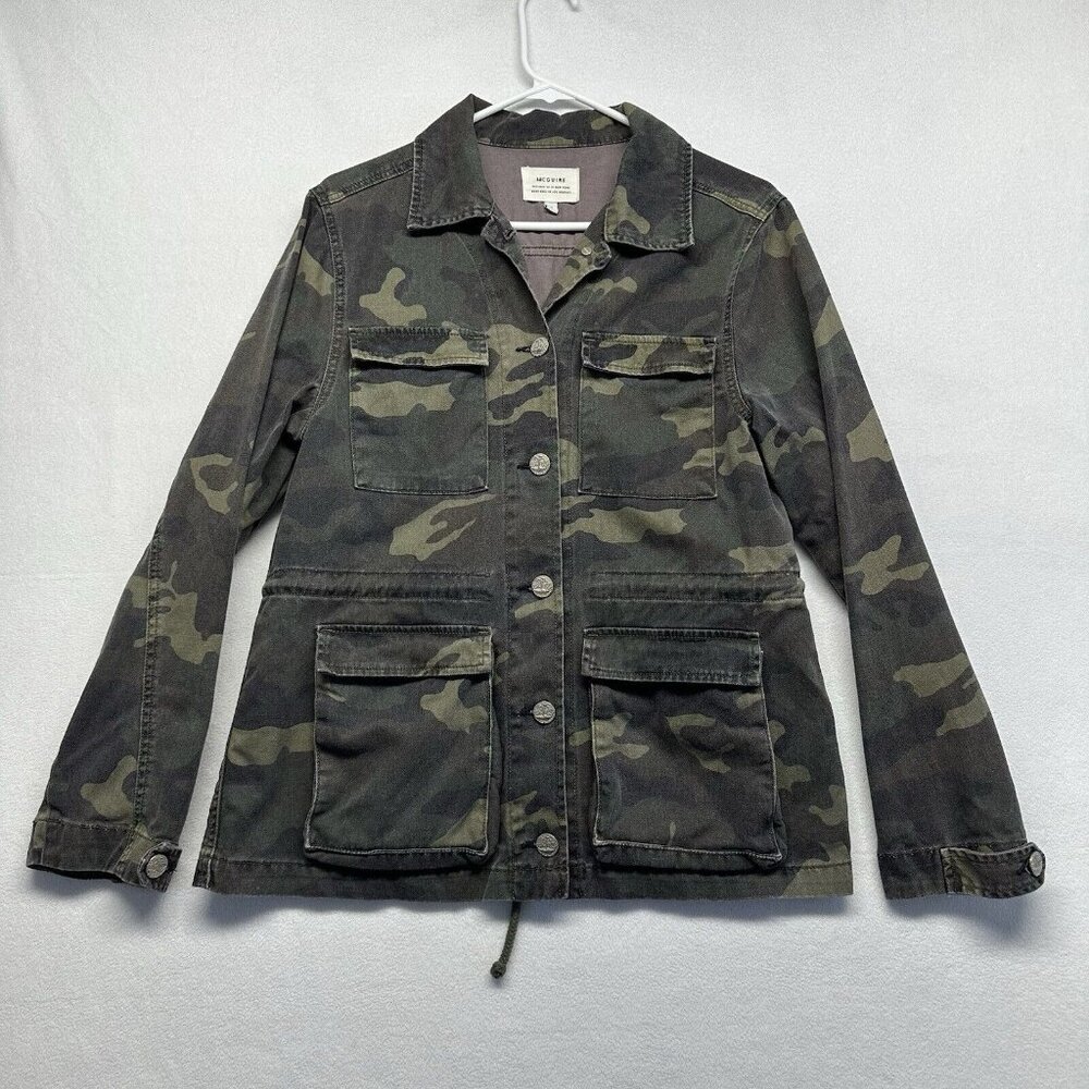 McGuire Womens Camo Cotton Jacket Size S Green Barn Utility Casual Cinch Waist